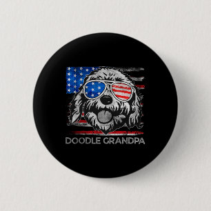 Doodle Grandpa Vintage American Flag Dog Funny Fat Button