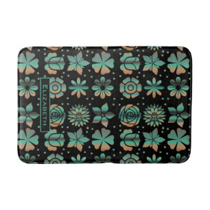 Doodle greenery floral pattern personalized name bath mat