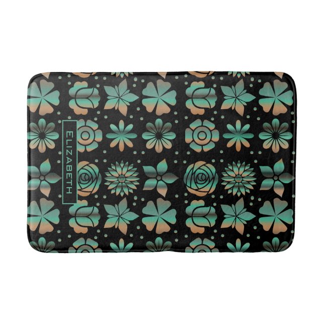 Doodle greenery floral pattern personalized name bath mat (Front)