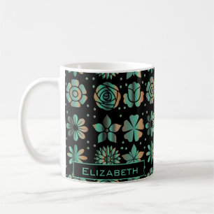 Doodle greenery floral pattern personalized name  coffee mug