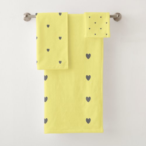 Doodle Grey Heart Pattern Yellow Custom Color Cute Bath Towel Set