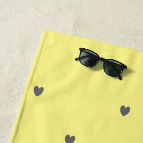 Doodle Grey Heart Pattern Yellow Custom Color Cute Beach Towel