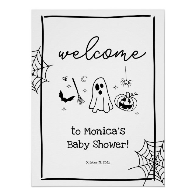 Doodle Halloween Baby Shower Welcome Poster (Front)