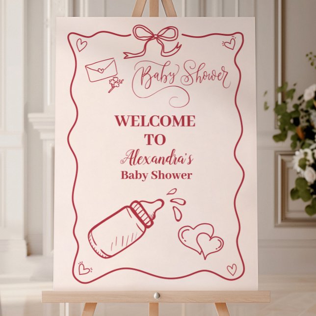 Doodle Hand Drawn Bow Baby Shower Foam Board (Creator Uploaded)
