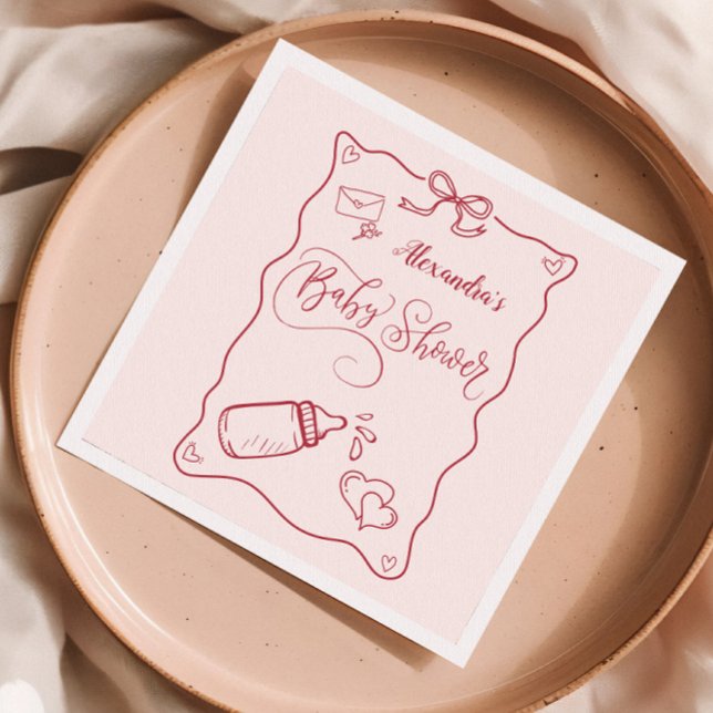 Doodle Hand Drawn Bow Baby Shower Napkins (Creator Uploaded)