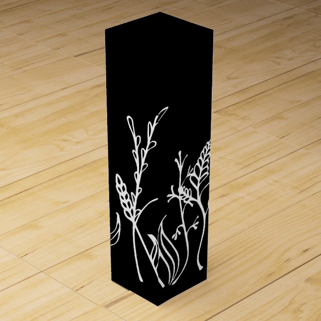 Doodle Hand-Drawn Flowers Wine Box (Front)