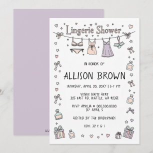 Doodle Hand Drawn Lingerie Shower Bachelorette  Invitation