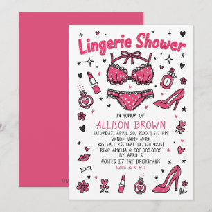 Doodle Hand Drawn Lingerie Shower Bachelorette Invitation