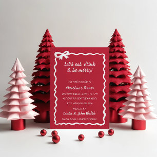 Doodle Hand drawn Red White Bow Christmas Party Invitation