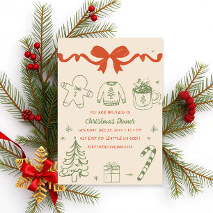 Doodle Hand drawn Vintage Green Christmas Party Invitation