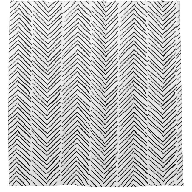 Doodle Handmade Herringbone Boho Minimal Scandi Shower Curtain (Front)