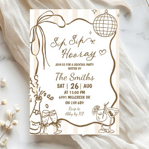 Doodle Handwritten Sip Sip Hooray Cocktail Party Invitation