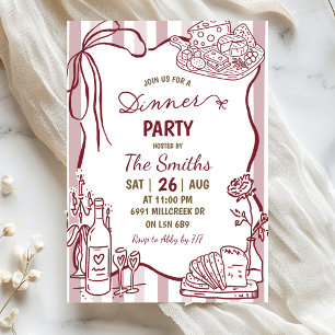 Doodle Handwritten Wine Dinner Party Invitation