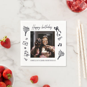 doodle Happy Birthday Photo Napkins