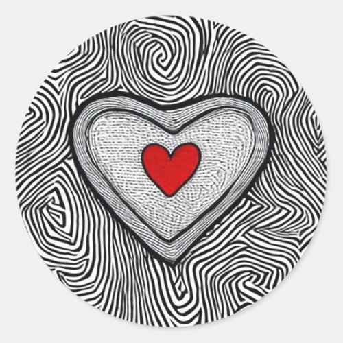 doodle heart love round sticker wedding