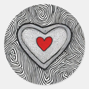 doodle heart love round sticker wedding