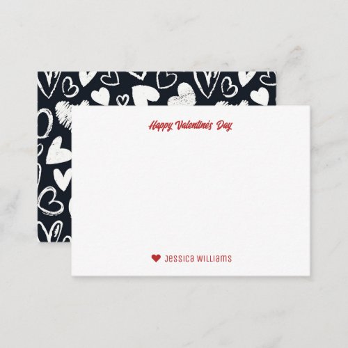 Doodle Heart Pattern Black White Valentines Day Note Card