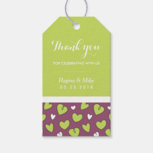 Doodle Heart Pattern Wedding Gift Tag Purple Green