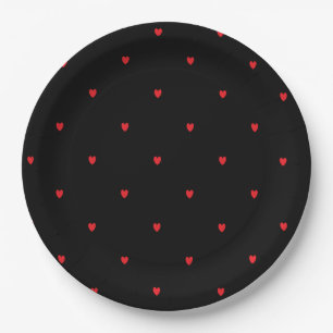 Doodle Heart Patterns Red Black Custom Cute Lovely Paper Plates