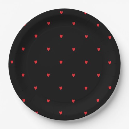 Doodle Heart Patterns Red Black Custom Cute Lovely Paper Plates