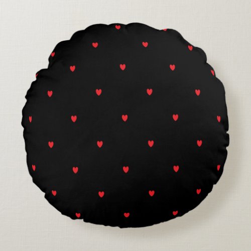 Doodle Heart Patterns Red Black Custom Cute Lovely Round Pillow