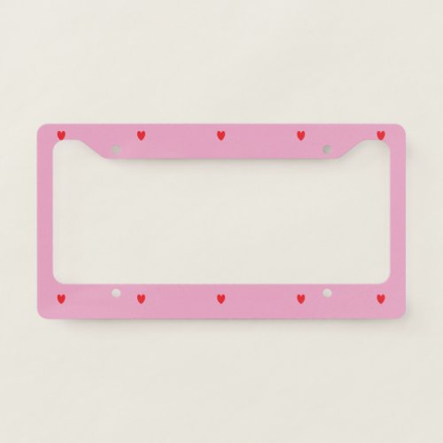 Doodle Heart Patterns Red Pink Custom Cute Pretty License Plate Frame