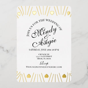 Doodle Hearts Frame Script Wedding Foil Invitation