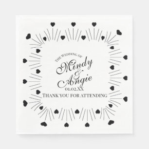 Doodle Hearts Frame Script Wedding Napkins