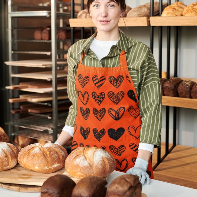 Doodle Hearts Hand-Drawn Illustration Apron (Creator Uploaded)