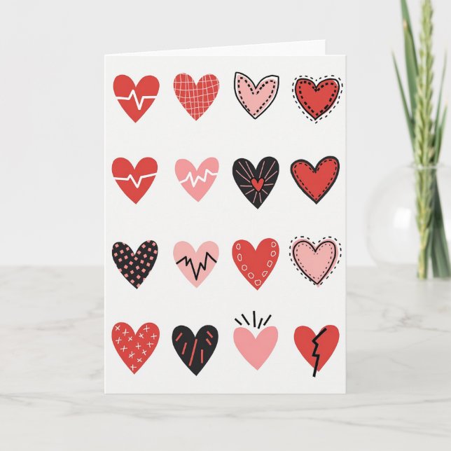 Doodle Hearts Love Greeting Card (Front)