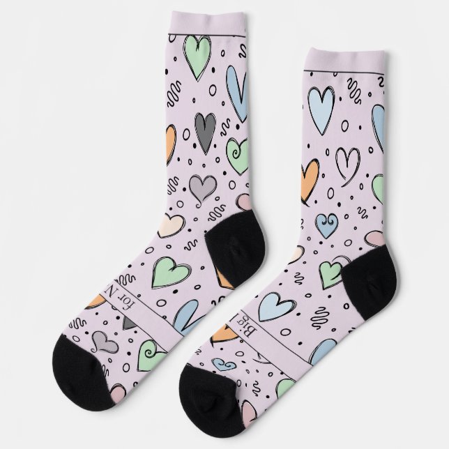 Doodle Hearts on Pink with Text Socks (Left)