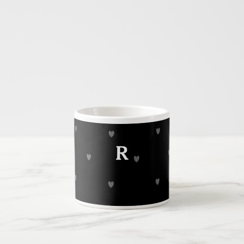 Doodle Hearts Patterns Black Red Monogram Initial Espresso Cup