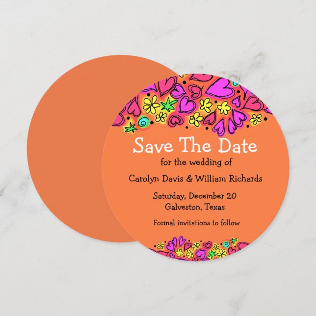 Doodle Hearts Wedding Save The Date Announcement (Front/Back)