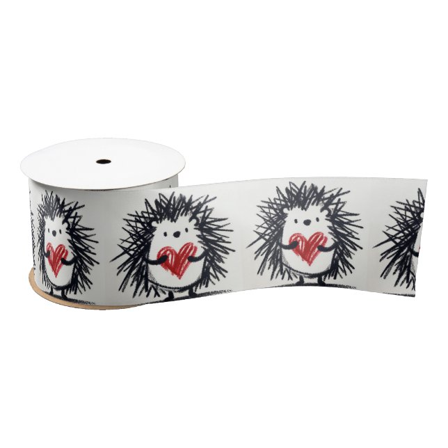 Doodle Hedgehog With Red Heart Satin Ribbon (Spool)