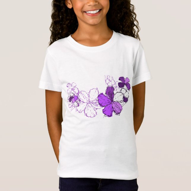 Doodle Hibiscus Hawaiian Floral Illustration T-Shirt (Front)
