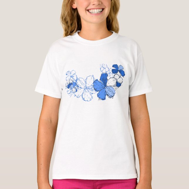 Doodle Hibiscus Hawaiian Floral Illustration T-Shirt (Front)