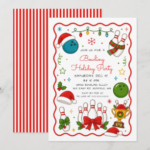 Doodle Holiday Bowling Christmas Party Invitation