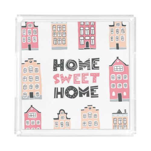 Doodle houses stylized city collection acrylic tray