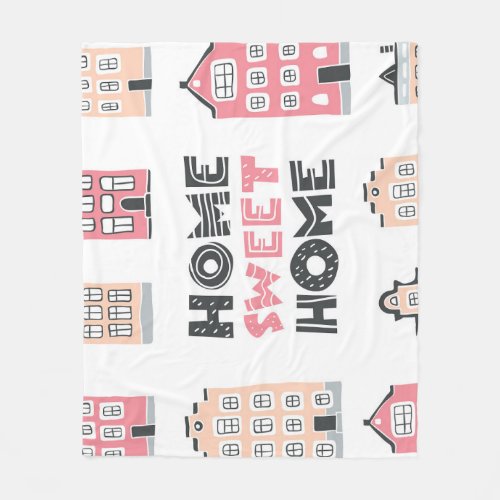 Doodle houses stylized city collection fleece blanket