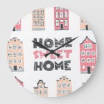 Doodle houses: stylized city collection. large clock
