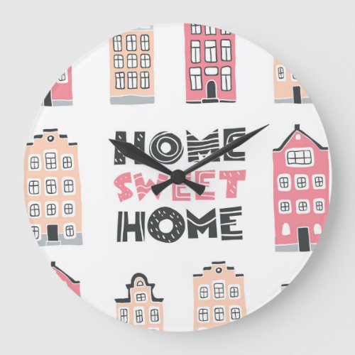 Doodle houses stylized city collection large clock