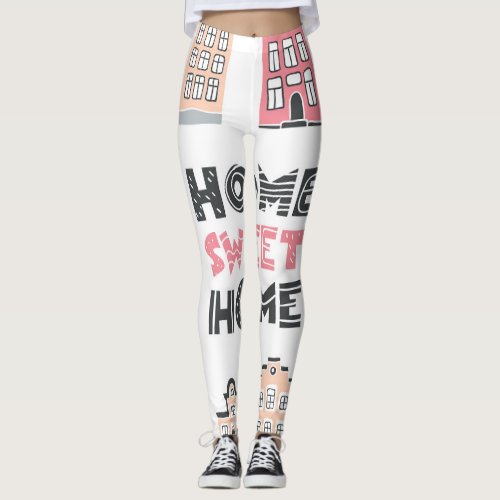 Doodle houses stylized city collection leggings