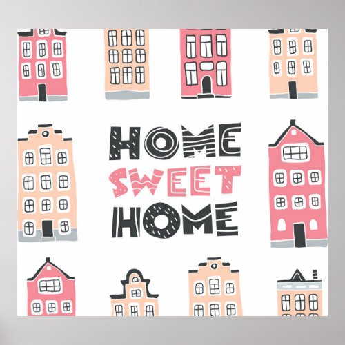 Doodle houses stylized city collection poster