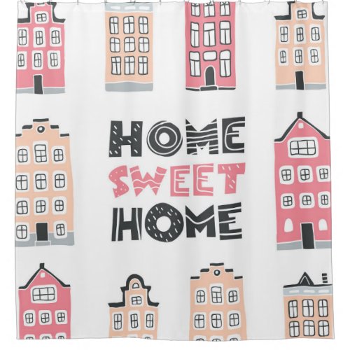 Doodle houses stylized city collection shower curtain
