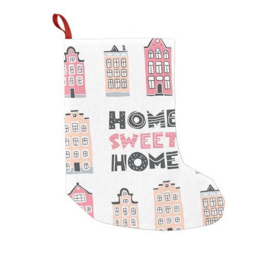 Doodle houses stylized city collection small christmas stocking