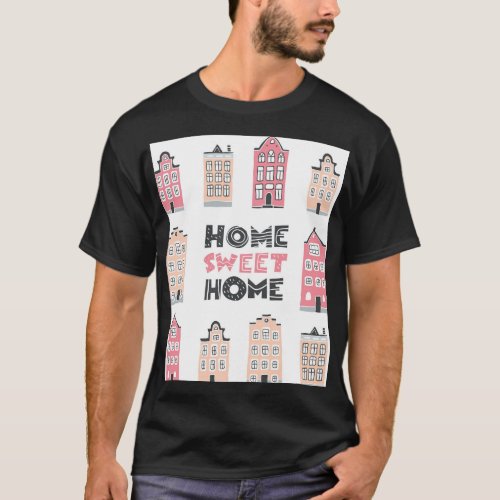 Doodle houses stylized city collection T_Shirt