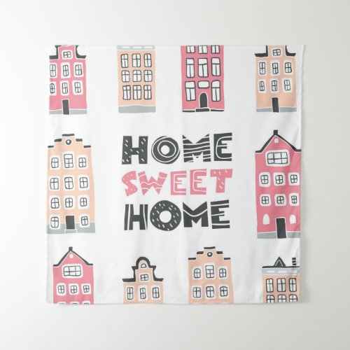Doodle houses stylized city collection tapestry