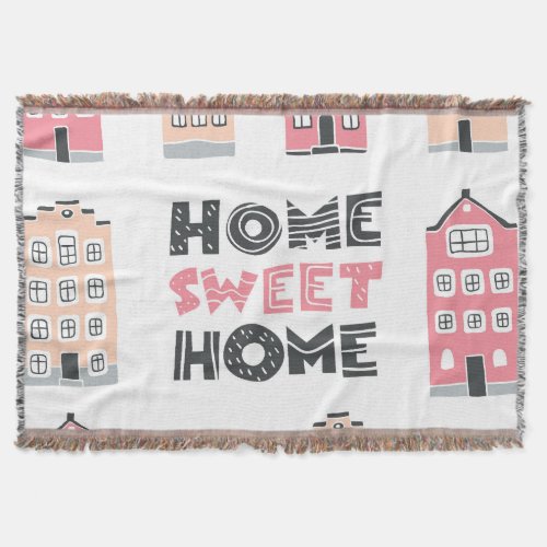 Doodle houses stylized city collection throw blanket