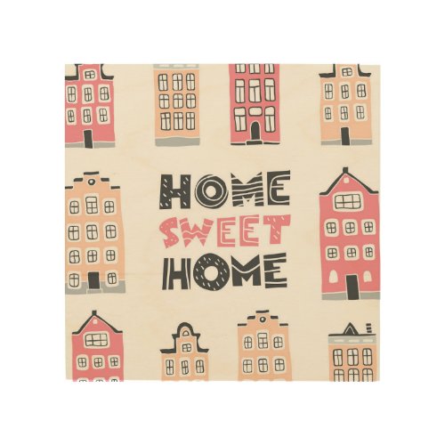 Doodle houses stylized city collection wood wall art