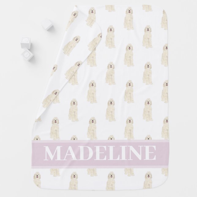 Doodle III (Cream White) Pink & White Baby Blanket (In Situ)